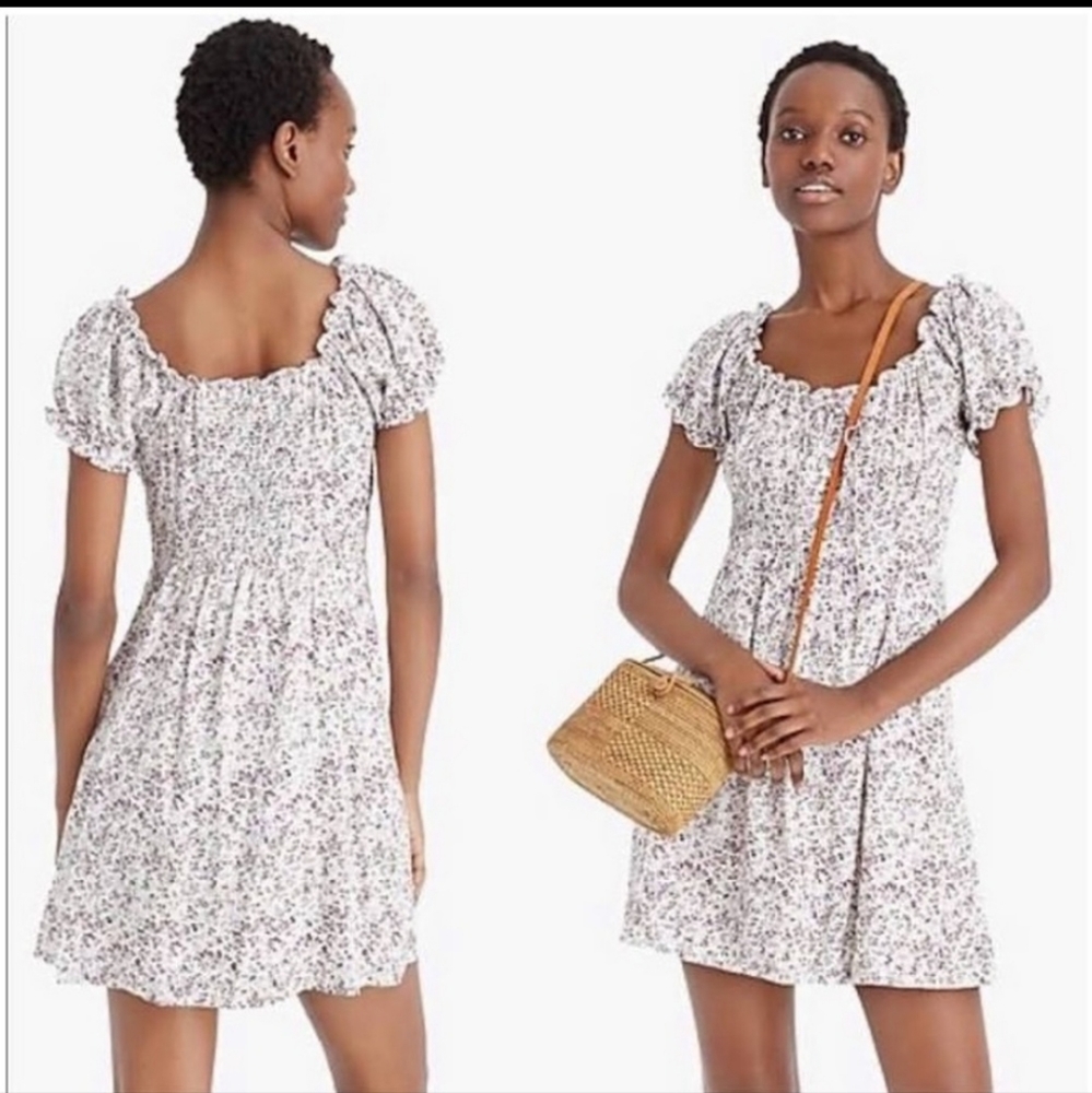 - J. Crew shirred floral print Voile mini dress Sz 0